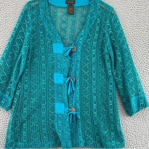 Max Studio Teal Geometric Lace Blouse